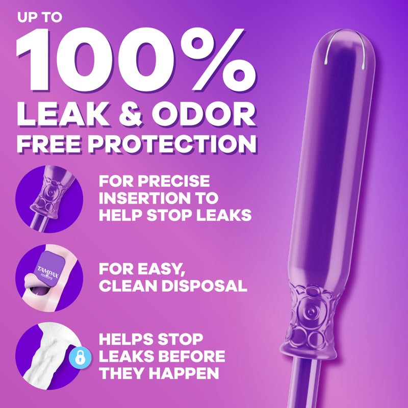 Tampax Radiant Tampons for Women Multipack, with LeakGuard Braid, Regular/Super/Super Plus Absorbency, Unscented, 112 Count (4 Packs of 28) - Image 4